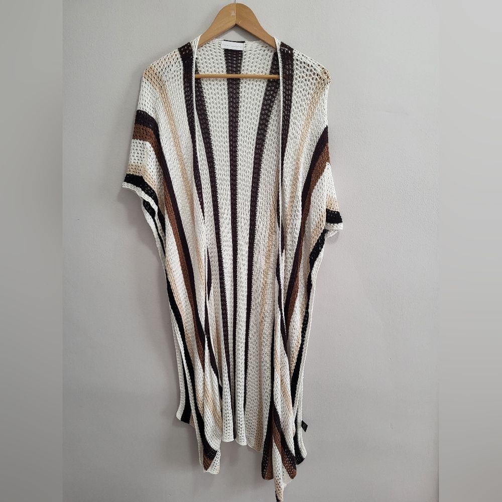 House Of Harlow 1960 Striped Wrap Shawl Open Knit Maxi Duster Sweater One Size